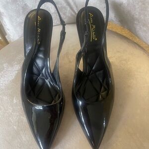 Anne Michelle Black Patent Slingback Heels